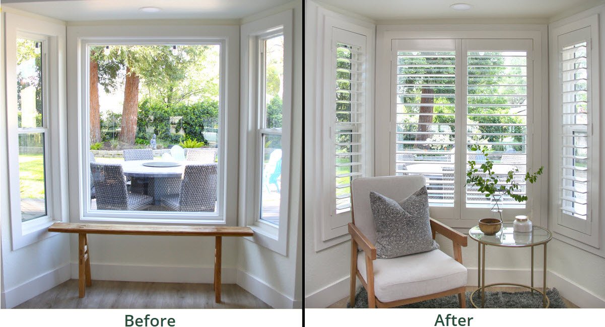 Kitchen nook with Shutters, before-after